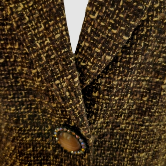 Jones New York brown and cream jacket blazer wool blend 1-button snap closure 12 - Picture 3 of 15